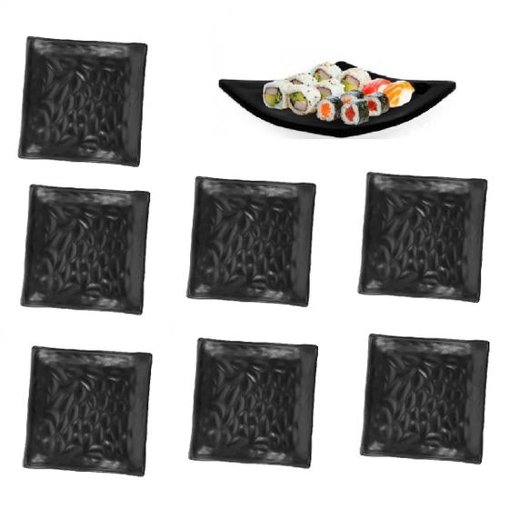 Imagem de Jogo 6 Pratos Raso Sushi Oriental 15cm Japones Preto