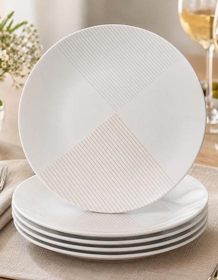 Jogo 6 Pratos Rasos Redondo Jantar Tramontina Porcelana Decorada Mesa Posta Sofisticada Premium 28cm