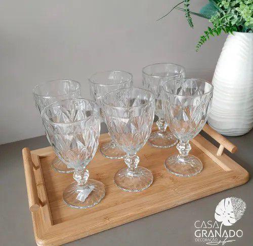 Imagem de Jogo 6 Taça de Vidro Transparente 340ML Conjunto Diamond P/ Água Vinho Drinks