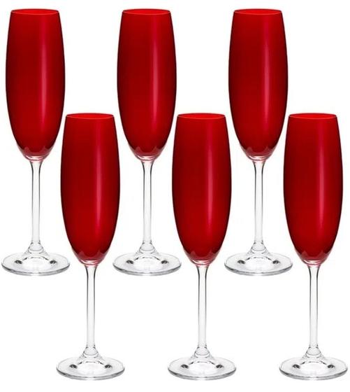 Imagem de Jogo 6 Taças 220ml Para Champanhe Colibri Vermelho Cristal Ecológico Bohemia