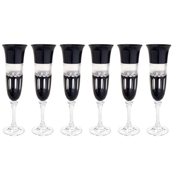 Imagem de Jogo 6 Taças Cristal Para Champagne Bohemia Kleopatra/Branta 175ml Preto