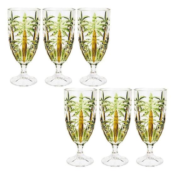 Imagem de Jogo 6 Taças De Cristal Wolff Palm Tree Sprayed 450ml Transparente/Verde