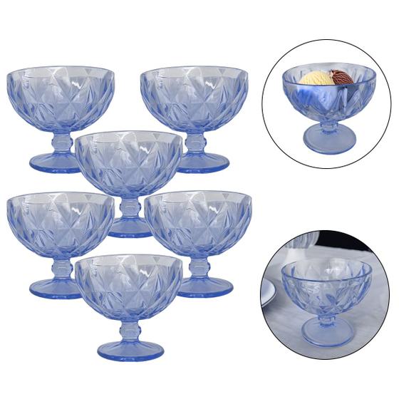 Imagem de Jogo 6 Taças de Sobremesas Luxo Diamante Cores Transparentes 310ml Grosso Resistente Diamond