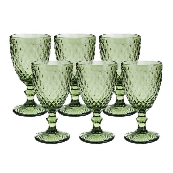 Imagem de Jogo 6 Taças de Vidro Bico de Abacaxi Cor Verde para Água Vinho Lyor 325ml
