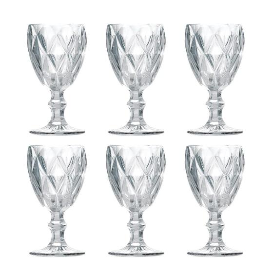 Imagem de Jogo 6 Taças de Vidro Cor Transparente Diamante Clear p/ Água Vinho Class Home 240ml