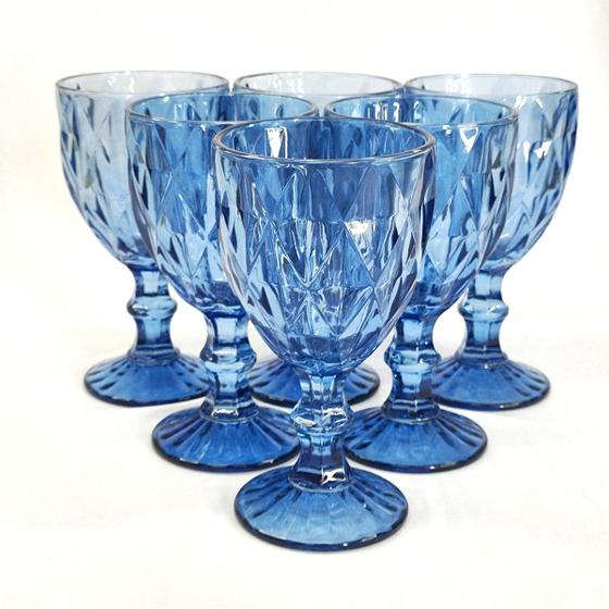 Jogo 6 Taças Diamante Azul Vinho Vidro Água 300ml Menor preço em Jogo 6 Taças Diamante Azul Vinho Vidro Água 300ml