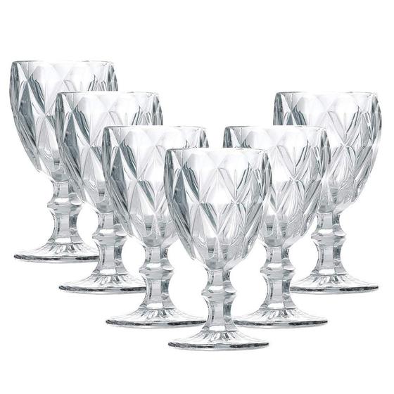 Imagem de Jogo 6 Taças Diamond 310ML De Vidro 6 Cores Disponíveis Taça P/ Vinho Drinks Sucos Água Luxo
