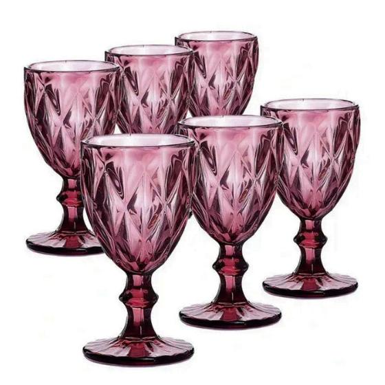 Imagem de Jogo 6 Taças Diamond Diamante Marsala Para Água e Vinho Vidro 310ml - Vivaflor Decor