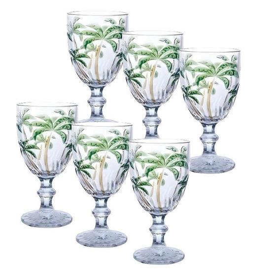 Imagem de Jogo 6 Taças Palm Tree Coqueiro Color 350ml Transparente