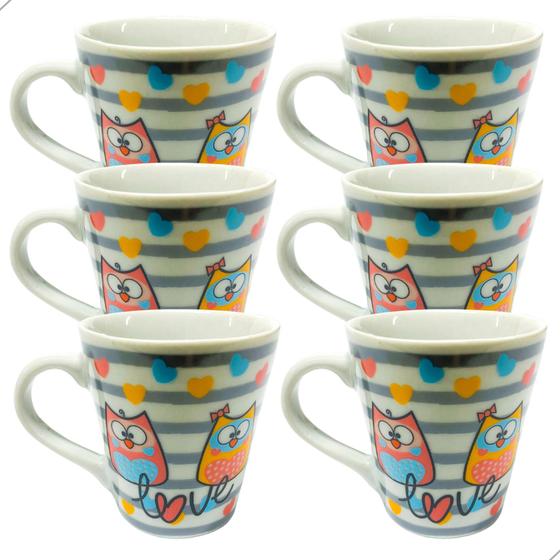 Imagem de Jogo 6 Xícara Café 110 Ml Porcelana Caneca Cafe cha cozinha - coruja love 301