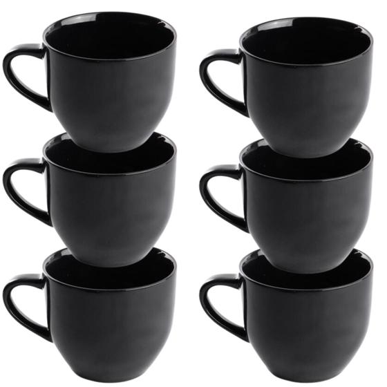 Imagem de Jogo 6 Xicara Café Chá Porcelana Pretas 170ml Resistentes