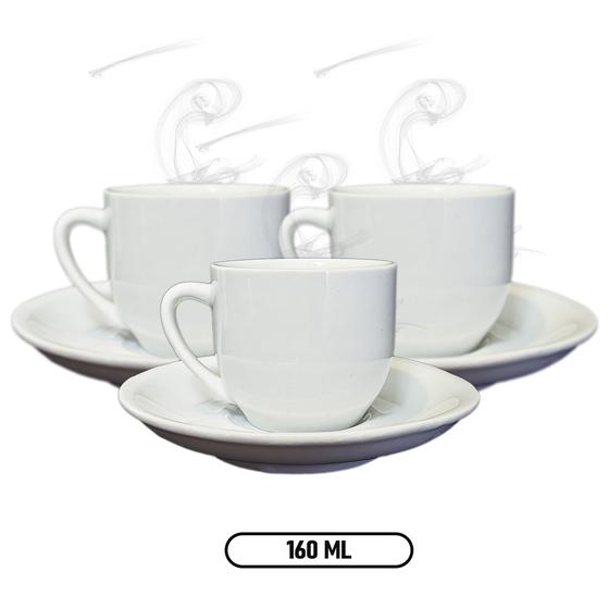 Jogo 6 Xícara Cha Reta 160ml Conjunto Pires Porcelana Branca - 12 peças Menor preço em Jogo 6 Xícara Cha Reta 160ml Conjunto Pires Porcelana Branca - 12 peças