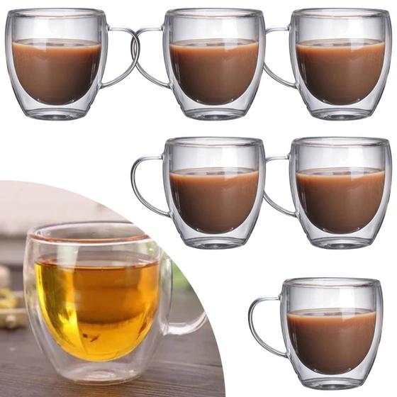 Jogo 6 Xícara Parede Dupla Vidro 100ml Isolante Termico Cafe Chá Bebidas Quentes Frias Menor preço em Jogo 6 Xícara Parede Dupla Vidro 100ml Isolante Termico Cafe Chá Bebidas Quentes Frias