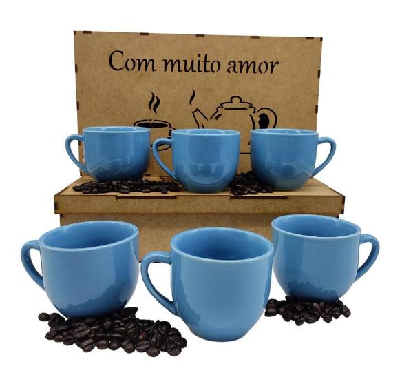 Imagem de Jogo 6 Xicaras 170Ml Porcelana Para Café Chá Caixa Mdf ul