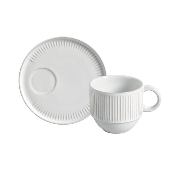 Imagem de Jogo 6 Xícaras 230ml Com Pires em Stoneware Linhas New White Porto Brasil