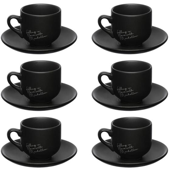 Imagem de Jogo 6 Xícaras 90ml Café Porcelana Preto Manhattan Hauskraft