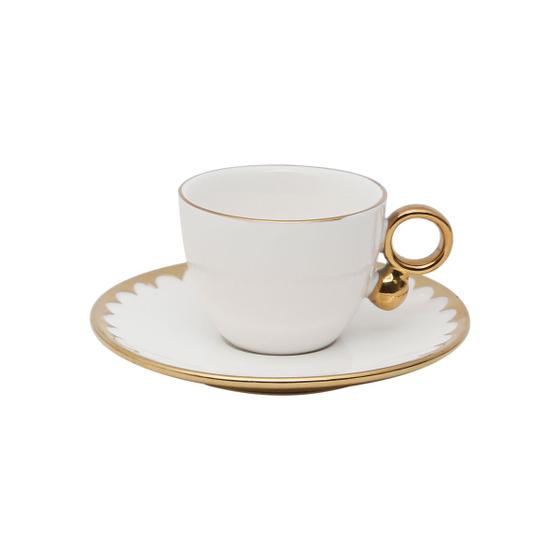 Imagem de Jogo 6 xícaras 90ml para café de porcelana branca e dourado com pires Egg Wolff - 3783