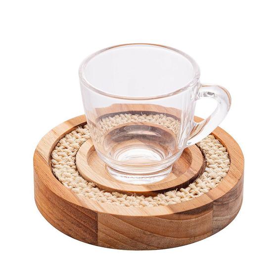 Imagem de Jogo 6 Xícaras Café 75ml Pires Madeira E Sisal Teca Woodart