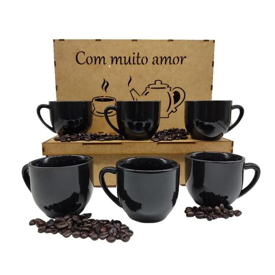 Imagem de Jogo 6 Xicaras Café Chá Porcelana 170ml Com Caixa em Mdf