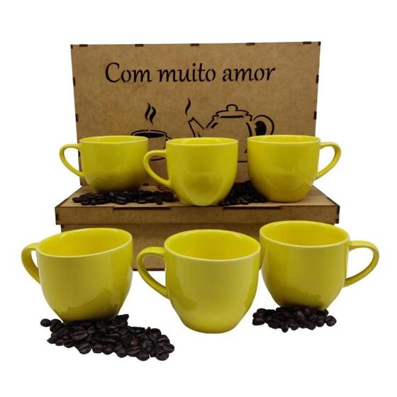 Imagem de Jogo 6 Xicaras Café Chá Porcelana 170ml Com Caixa em Mdf