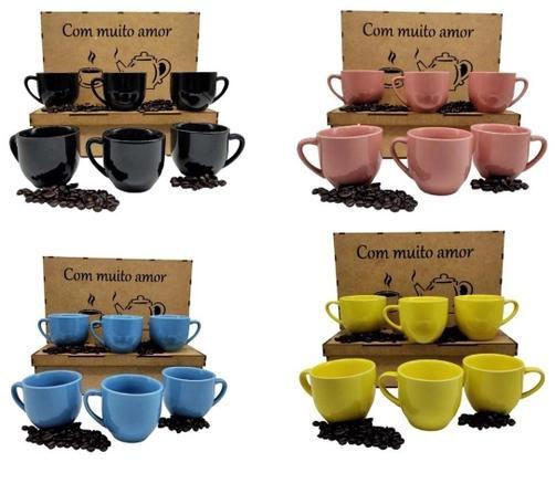 Imagem de Jogo 6 Xicaras Café Chá Porcelana 170ml Com Caixa