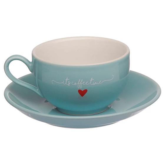 Imagem de Jogo 6 Xicaras com Pires Chá Porcelana 160ml Lamour Azul