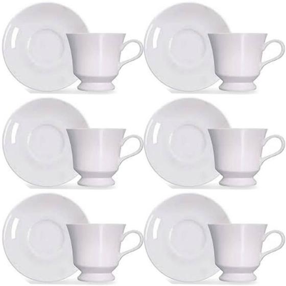 Imagem de Jogo 6 Xícaras com Pires de Porcelana Branca 80ml para Chá Café Expresso Germer Capri