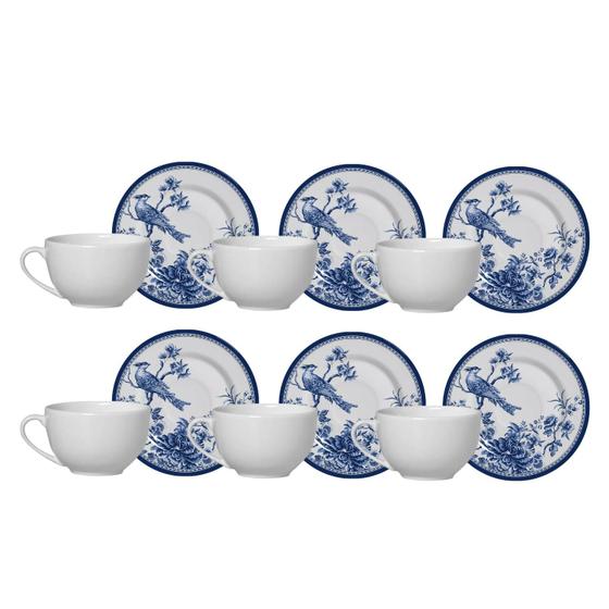 Imagem de Jogo 6 Xicaras de Chá Café Com Pires 300ml Cerâmica Chinese Garden Alleanza
