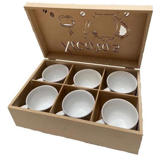 Imagem de Jogo 6 Xicaras De Porcelana Para Café Chá 170ml Caixa Em Mdf Decorada Várias Cores