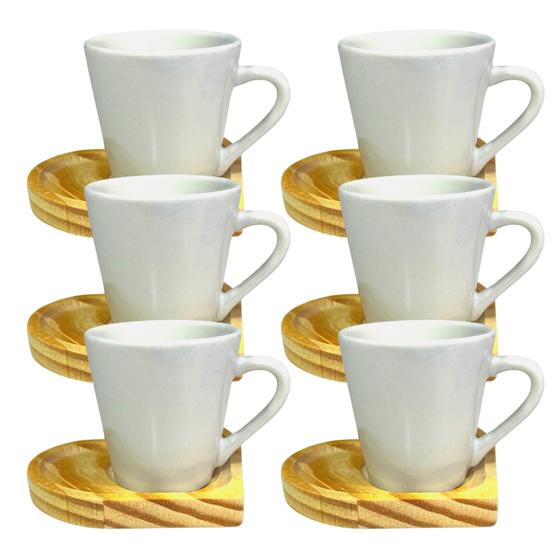 Imagem de Jogo 6 Xicaras Porcelana Cafe Chá Com Pires Coração 120ml