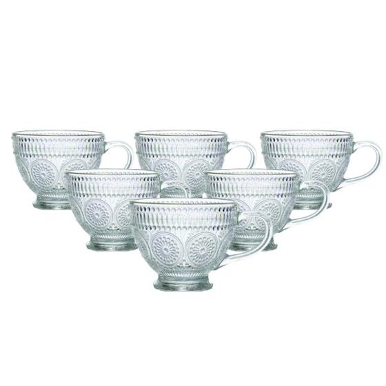 Imagem de Jogo 6 Xícaras Sofisticado De Vidro Ideal P/ Café Chá 400ml