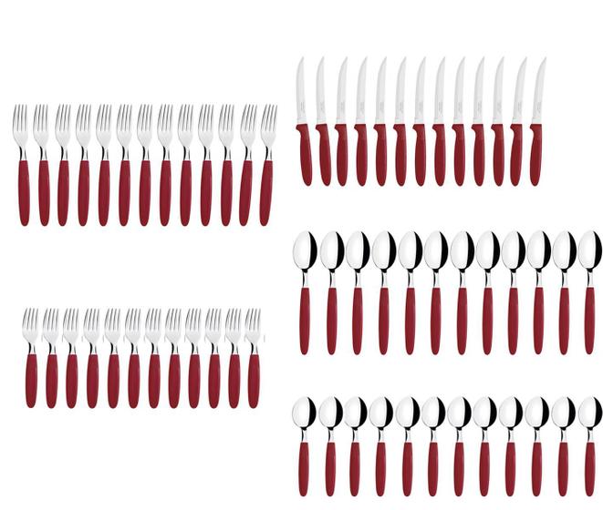 Jogo 60 Talheres Faqueiro Tramontina Faca Garfo Colher Vermelho Menor preço em Jogo 60 Talheres Faqueiro Tramontina Faca Garfo Colher Vermelho