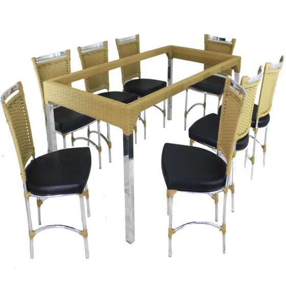 Imagem de Jogo 8 Cadeiras JK e Mesa Retangular em Alumínio Trama Original