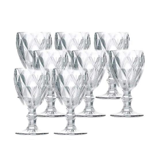 Imagem de Jogo 8 Taças de Vidro Diamond Cor Transparente para Água Vinho Lyor 325ml