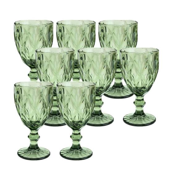Imagem de Jogo 8 Taças de Vidro Diamond Cor Verde para Água Vinho Lyor 300ml
