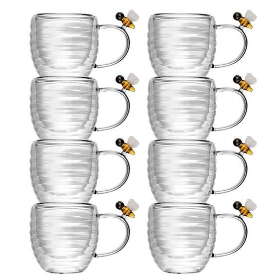 Imagem de Jogo 8 Xícara de Chá Vidro Parede Dupla Abelha Lovely Bee 180ml Lyor