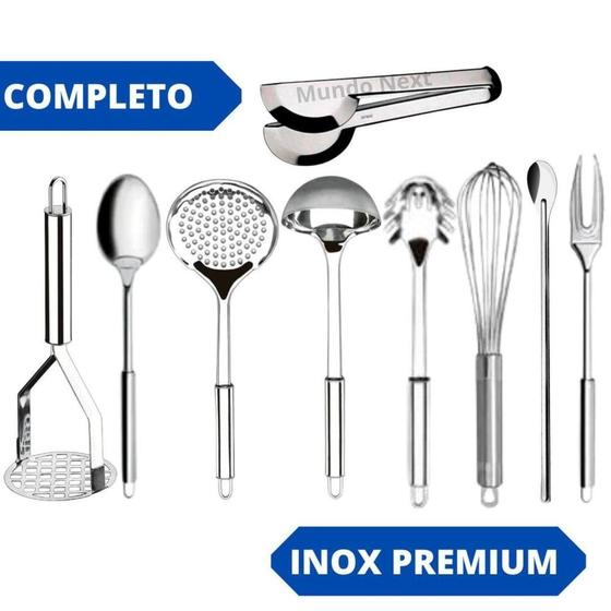 Imagem de Jogo 9 Utensílios 100% Inox Kit Completo Conchas Talheres