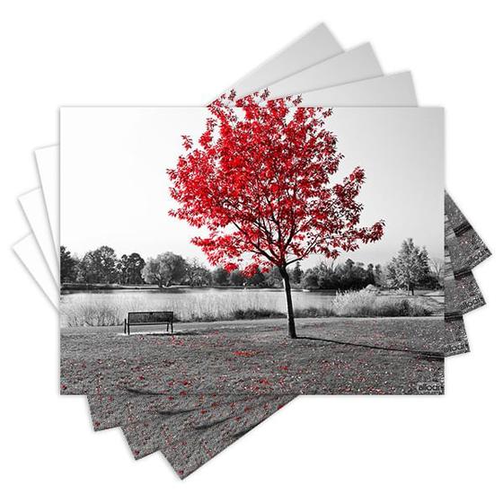 Imagem de Jogo Americano com 4 peças - Árvore - Natureza - Paisagem - Flores - Vermelho - 1561Jo