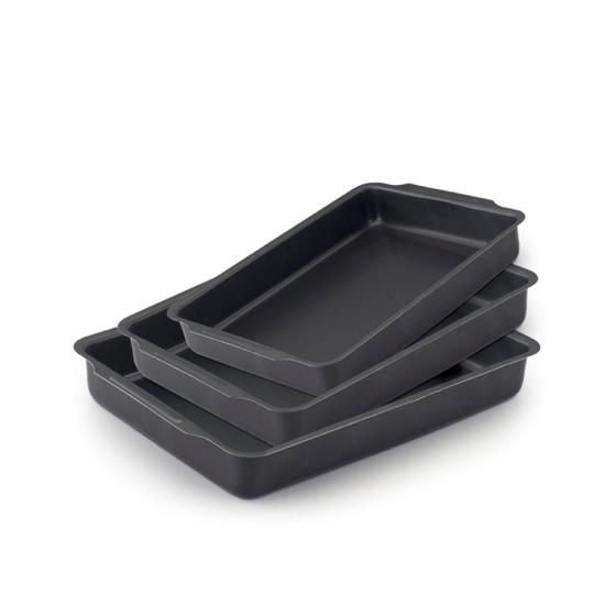 Imagem de Jogo Assadeiras Retangular 3 Peças Preto Nacional