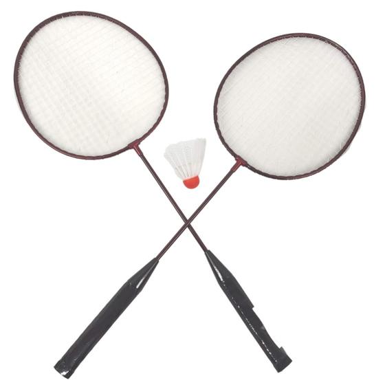 Imagem de Jogo Badminton Kit 2 Raquetes 1 Peteca Conjunto Esportivo 3 Peças