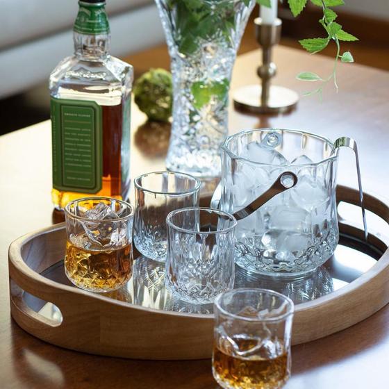 Imagem de Jogo Balde de Gelo de Vidro 1 litro com Pegador Inox com 4 Copos 200ml para Bar Whisky Coquetel 