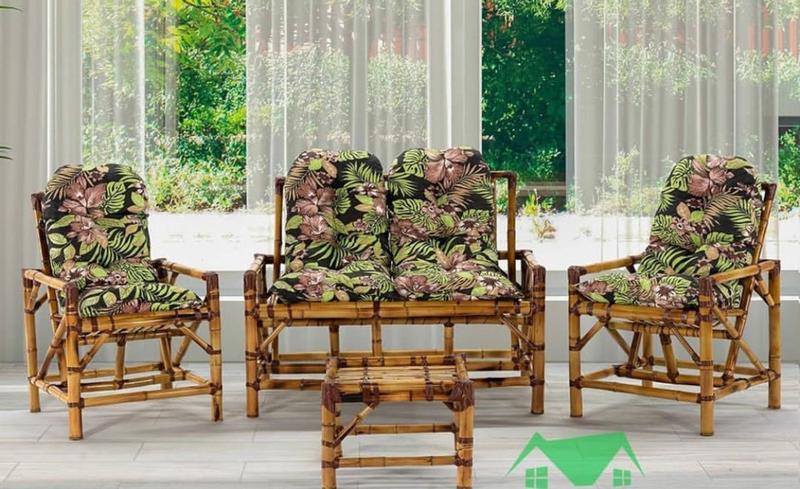 Jogo Bambu 1 Namoradeira, 2 Cadeiras + Mesa de Centro com Almofadas para Área Menor preço em Jogo Bambu 1 Namoradeira, 2 Cadeiras + Mesa de Centro com Almofadas para Área
