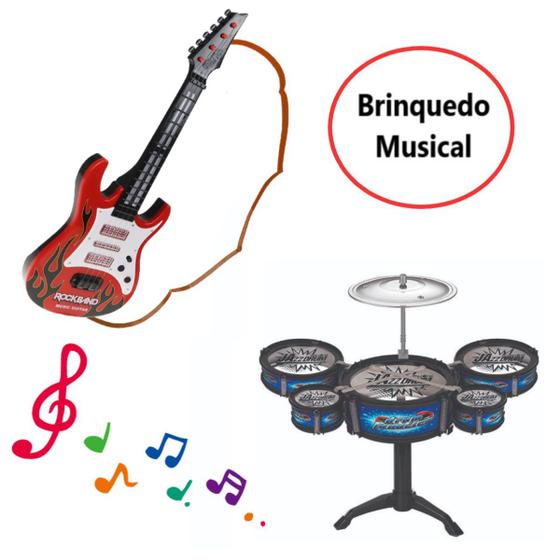 Imagem de Jogo Banda de Brinquedo Guitarra Vermelha + Bateria Infantil