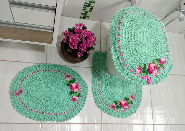 Imagem de Jogo  banheiro kit 3 peças tapete em crochê