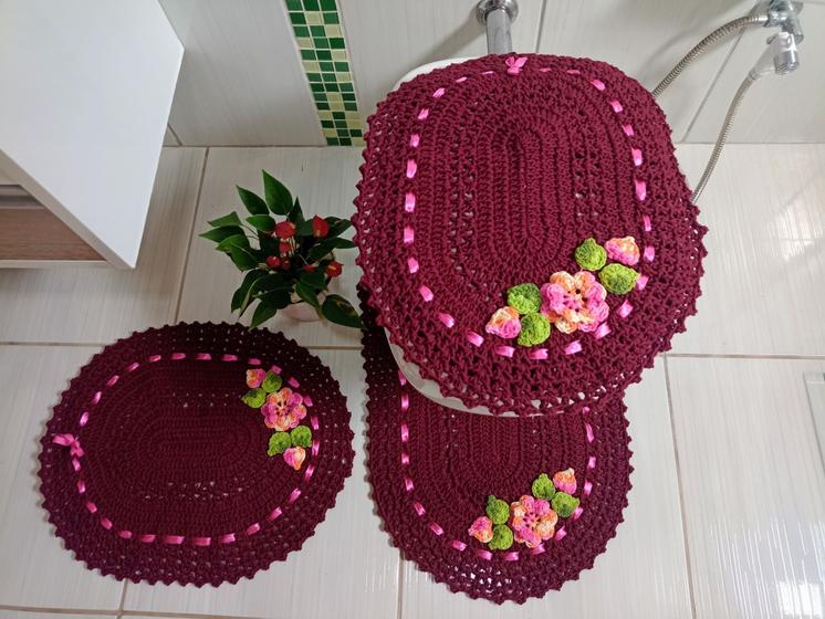 Imagem de Jogo  banheiro kit 3 peças tapete em crochê