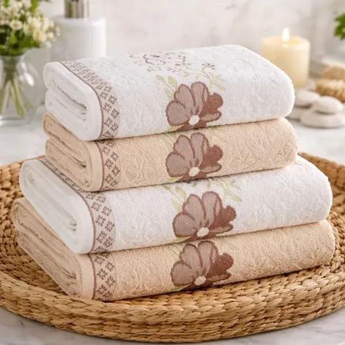 Jogo banho e rosto 4 peças yuna flor rosê karsten flores branco e rosê