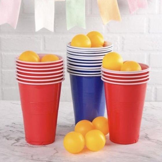 Imagem de Jogo Beer Pong 12 Copos Americano de Plastico e 12 Bolinhas