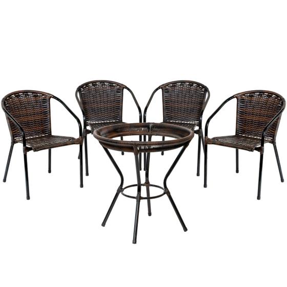 Imagem de Jogo Biquini 4 Cadeiras com Mesa Alta em Fibra Sintética Terraço, Jardim, Sacada, Edícula, Pátio 