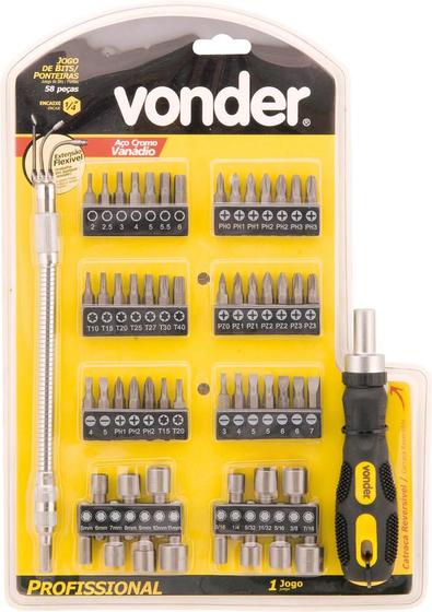 Imagem de Jogo bits ponteiras 1/4" com 58 peças cromo vanádio - Vonder
