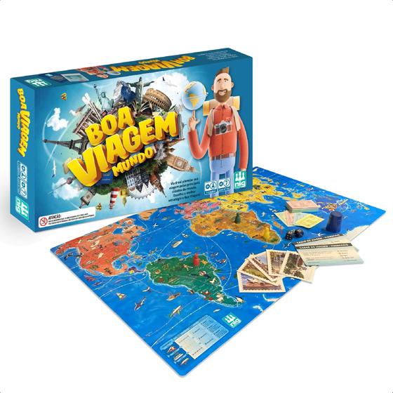 Imagem de Jogo Boa Viagem Mundo Infantil Geografia Divertida E Estratégia 2 A 4 Jogadores A Partir de 8 Anos Nig Brinquedos - 1103